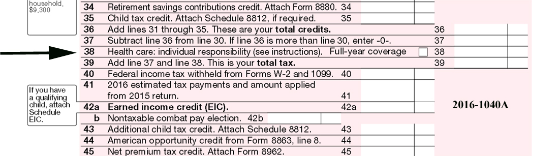 IRS form 1040A for 2916